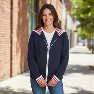 Liz Claiborne Navy Jacket with Red and White Accents